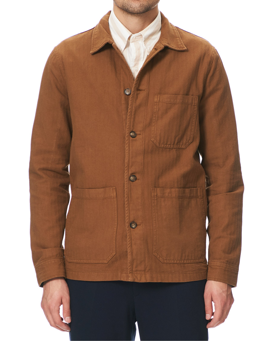 Heren | Overhemden | A Day's March | Original Herringbone Overshirt Trucker Brown L