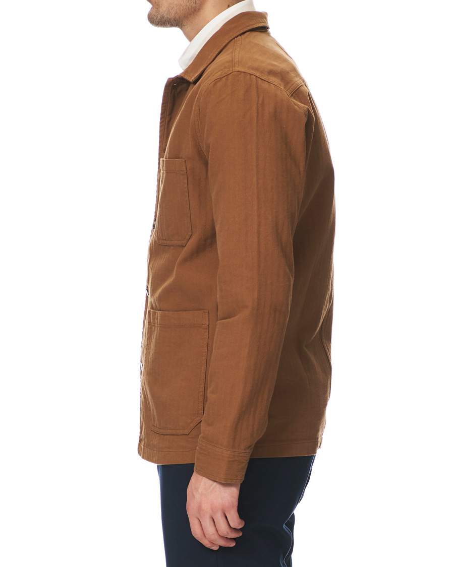 Heren | Overhemden | A Day's March | Original Herringbone Overshirt Trucker Brown L