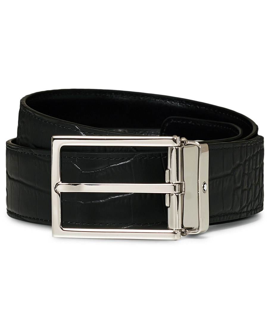 Heren | Montblanc Square Buckle Alligator Printed 35mm Leather Belt Black | Montblanc | Square Buckle Alligator Printed 35mm Leather Belt Black