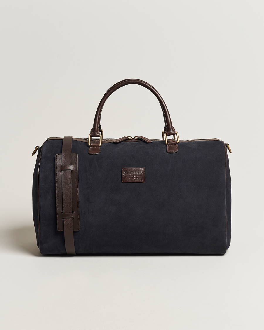 Heren | Tassen | Anderson's | Boston Suede Weekendbag Navy/Brown