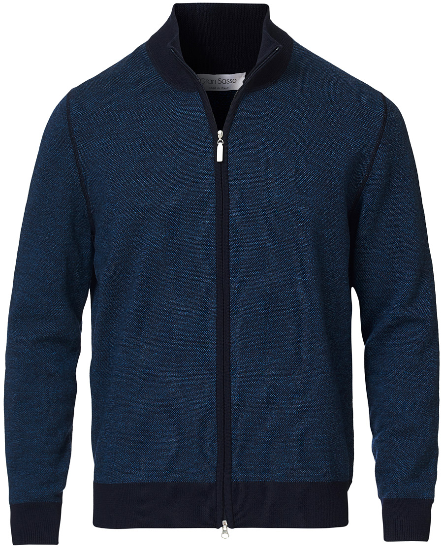 Heren | Truien | Gran Sasso | Merino Fashion Fit Full Zip Blue/Blue