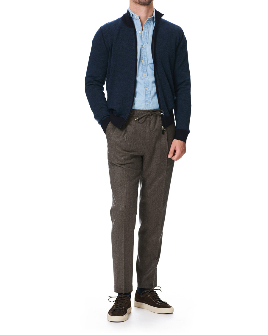 Heren | Truien | Gran Sasso | Merino Fashion Fit Full Zip Blue/Blue