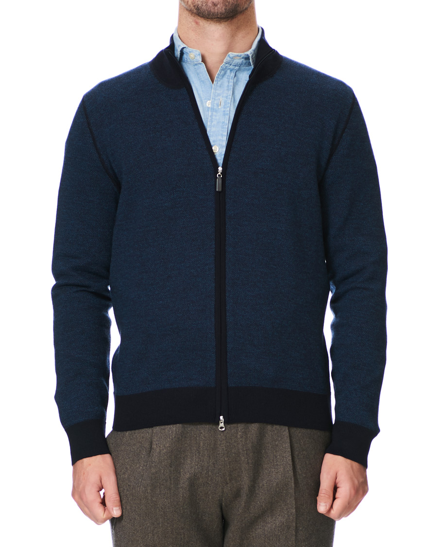 Heren | Truien | Gran Sasso | Merino Fashion Fit Full Zip Blue/Blue
