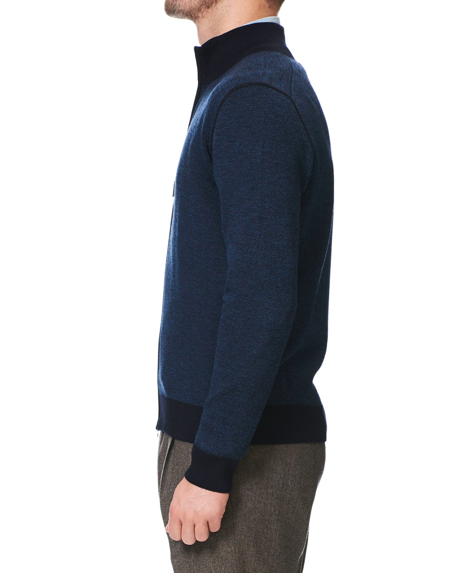 Heren | Truien | Gran Sasso | Merino Fashion Fit Full Zip Blue/Blue