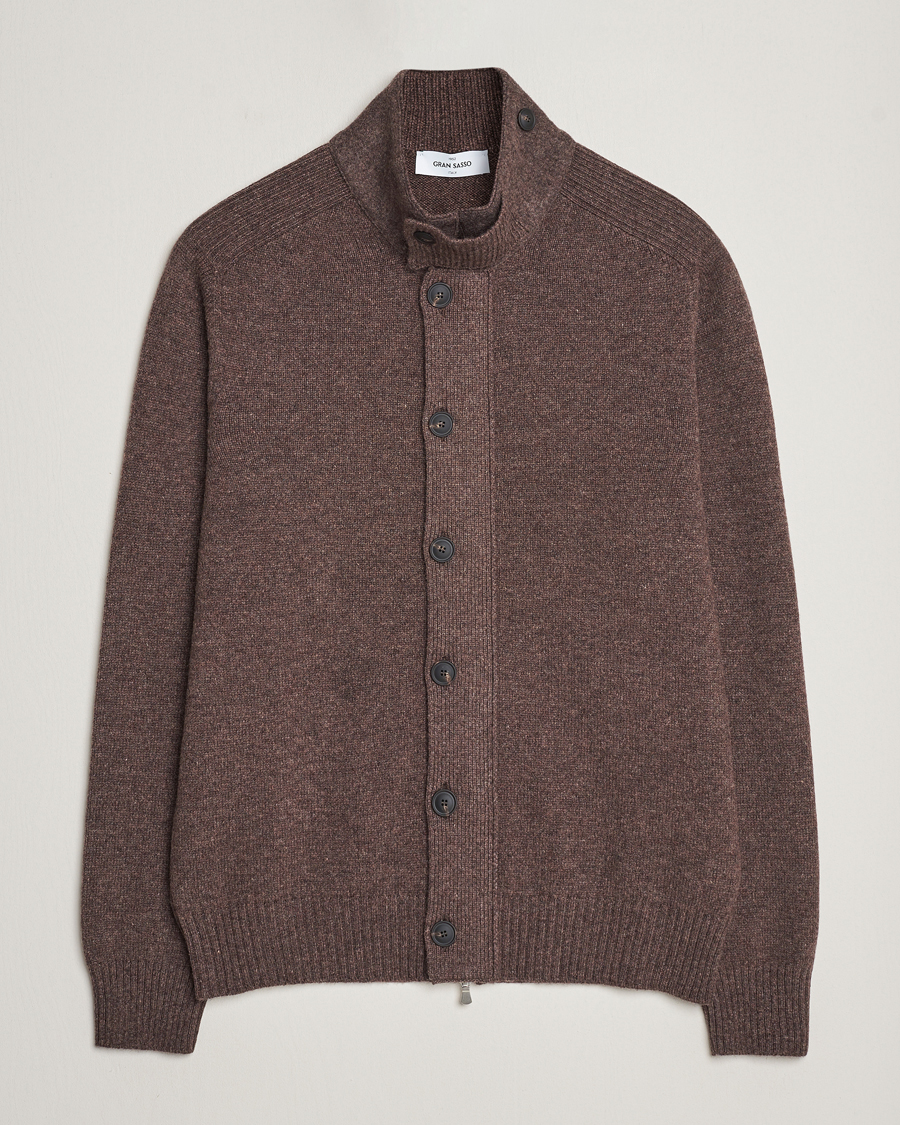 Heren | Truien | Gran Sasso | Heavy Wool Cardigan Brown Melange