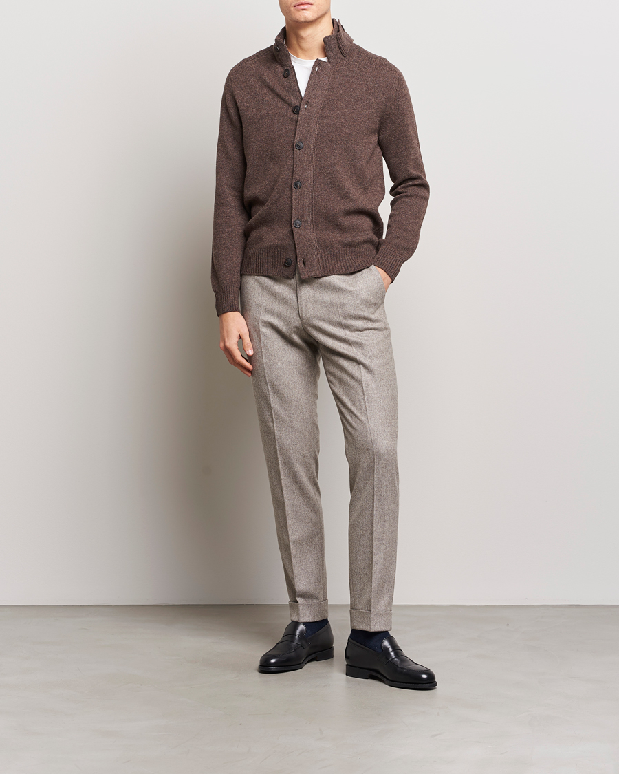 Heren | Truien | Gran Sasso | Heavy Wool Cardigan Brown Melange