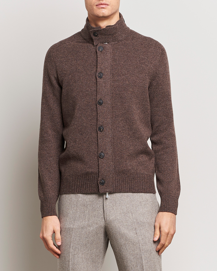Heren | Truien | Gran Sasso | Heavy Wool Cardigan Brown Melange