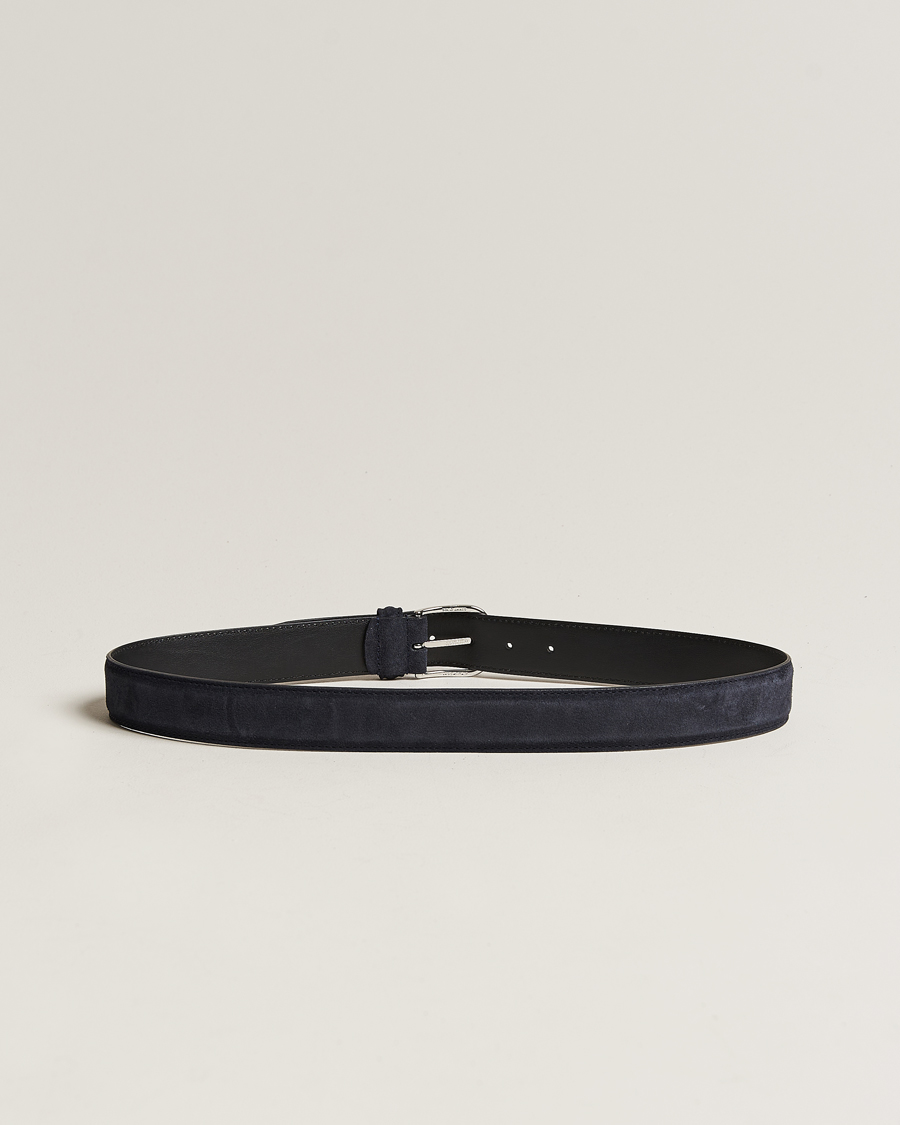 Heren | Italian Department | Anderson's | Suede 3,5 cm Belt Navy