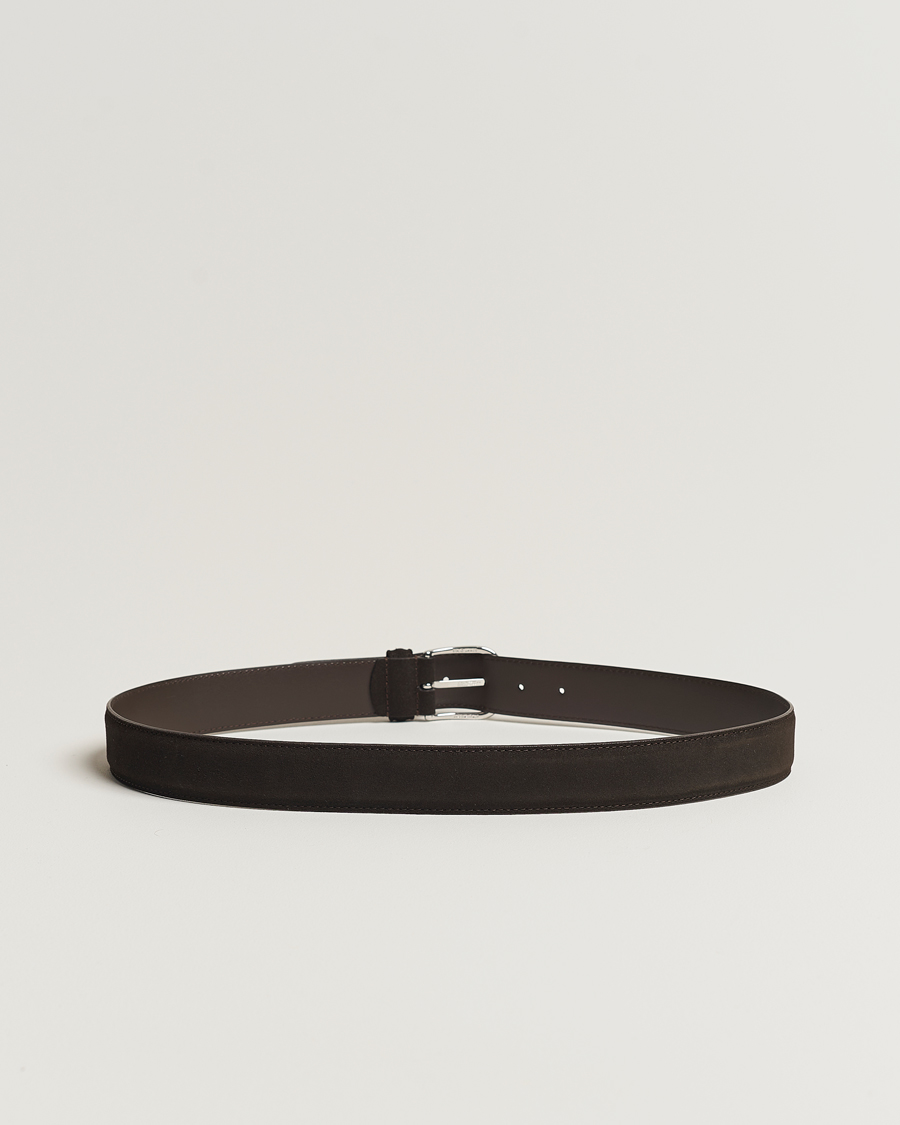 Heren | Italian Department | Anderson's | Suede 3,5 cm Belt Dark Brown