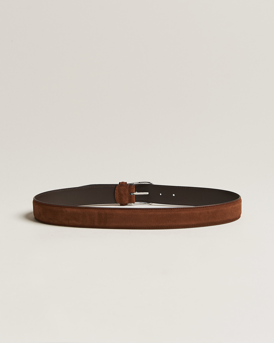 Heren | Italian Department | Anderson's | Suede 3,5 cm Belt Brown