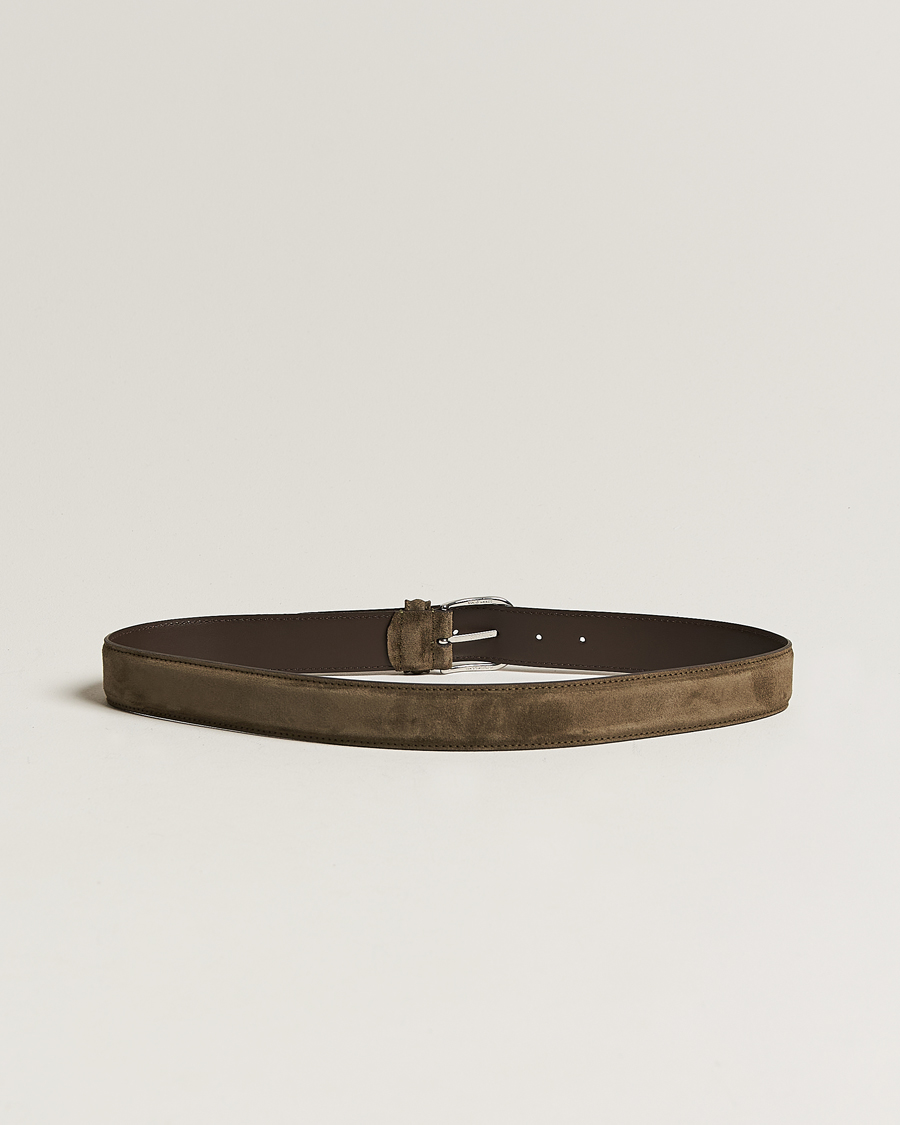 Heren | Italian Department | Anderson's | Suede 3,5 cm Belt Green