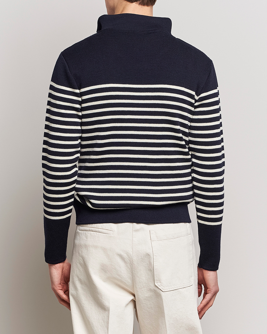 Heren | Truien | Armor-lux | Camionneur Héritage Striped Half Zip Navy/Nature