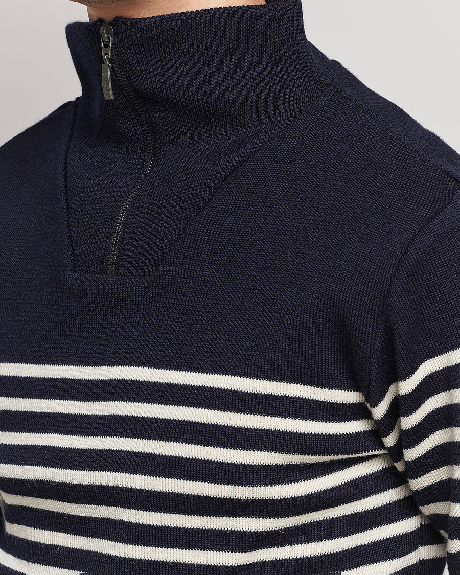 Heren | Truien | Armor-lux | Camionneur Héritage Striped Half Zip Navy/Nature
