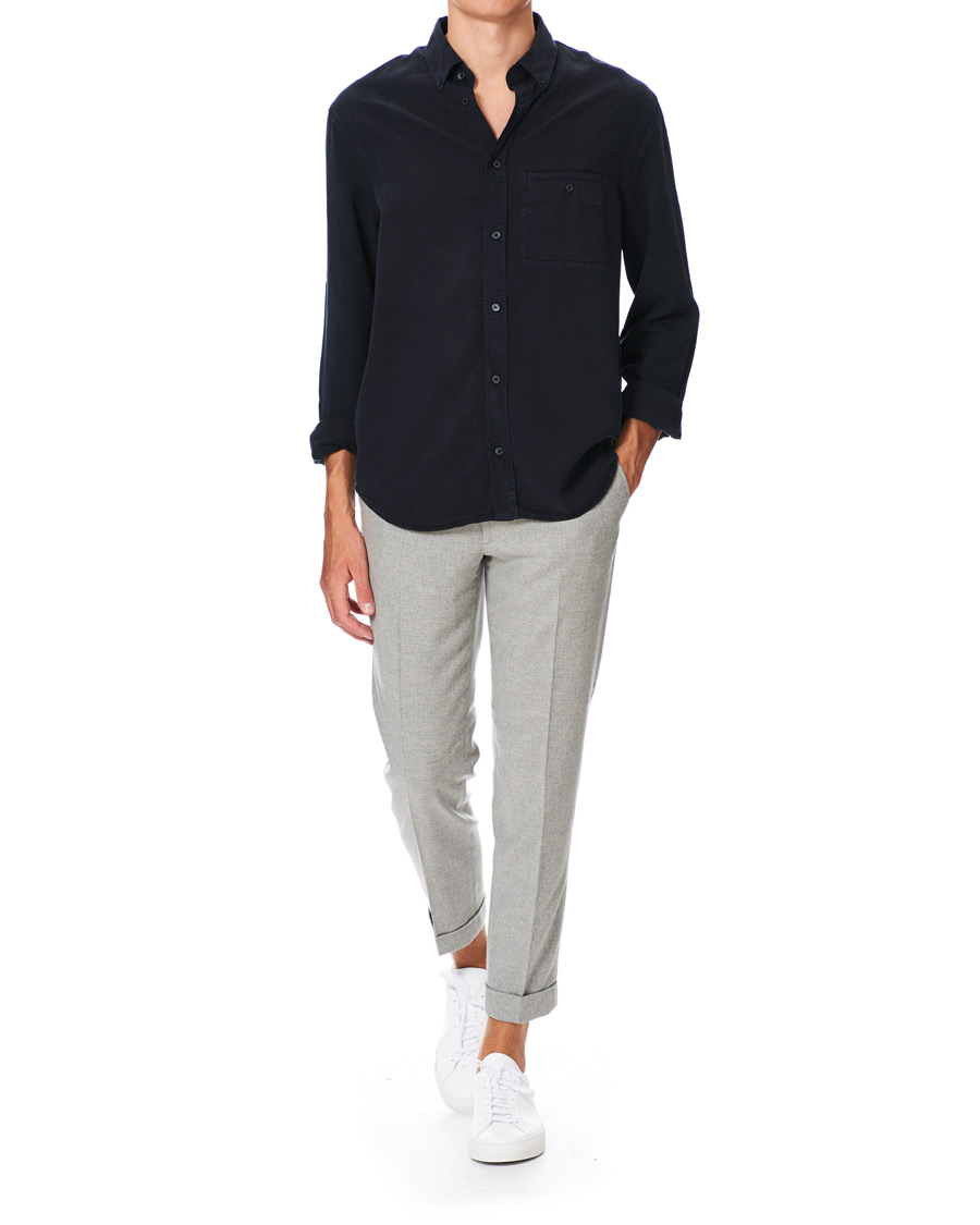 Heren | Broeken | Filippa K | Terry Flannel Cropt Turn Up Trousers Warm Grey Mel