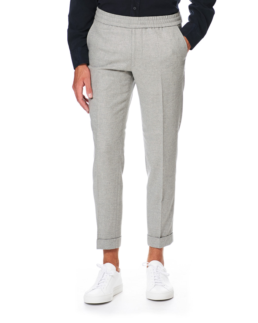 Heren | Broeken | Filippa K | Terry Flannel Cropt Turn Up Trousers Warm Grey Mel