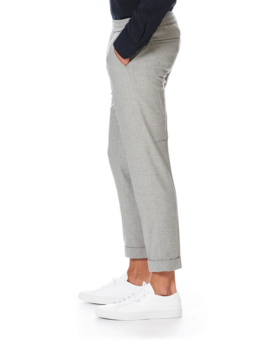 Heren | Broeken | Filippa K | Terry Flannel Cropt Turn Up Trousers Warm Grey Mel