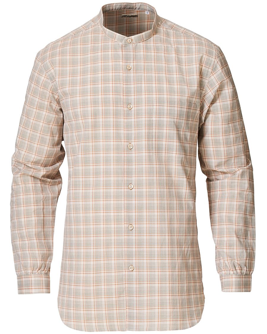 Heren | Overhemden | Camoshita | Mandarin Collar Cotton Shirt Beige Check