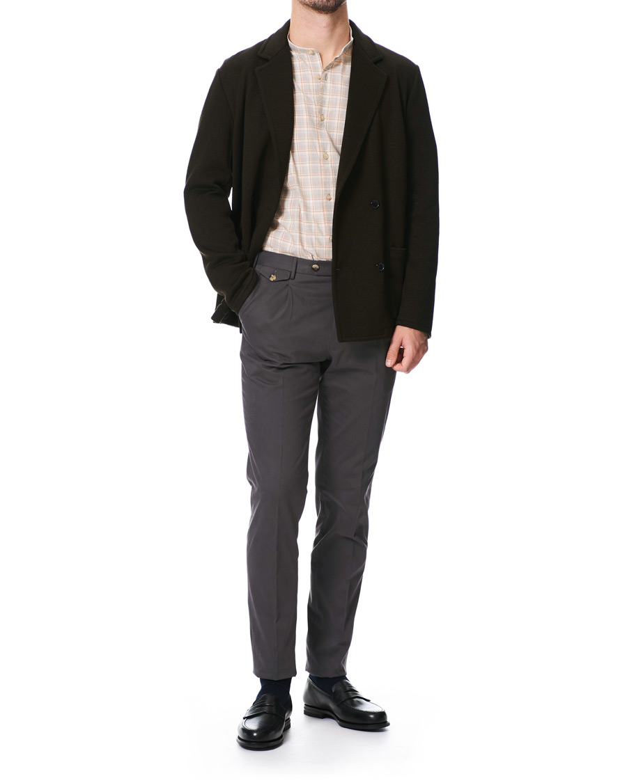 Heren | Overhemden | Camoshita | Mandarin Collar Cotton Shirt Beige Check