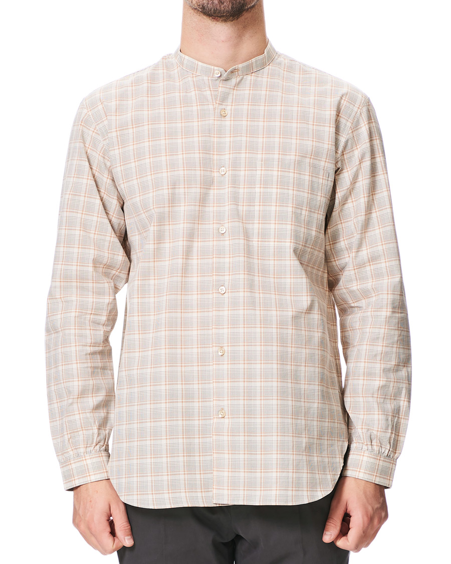 Heren | Overhemden | Camoshita | Mandarin Collar Cotton Shirt Beige Check