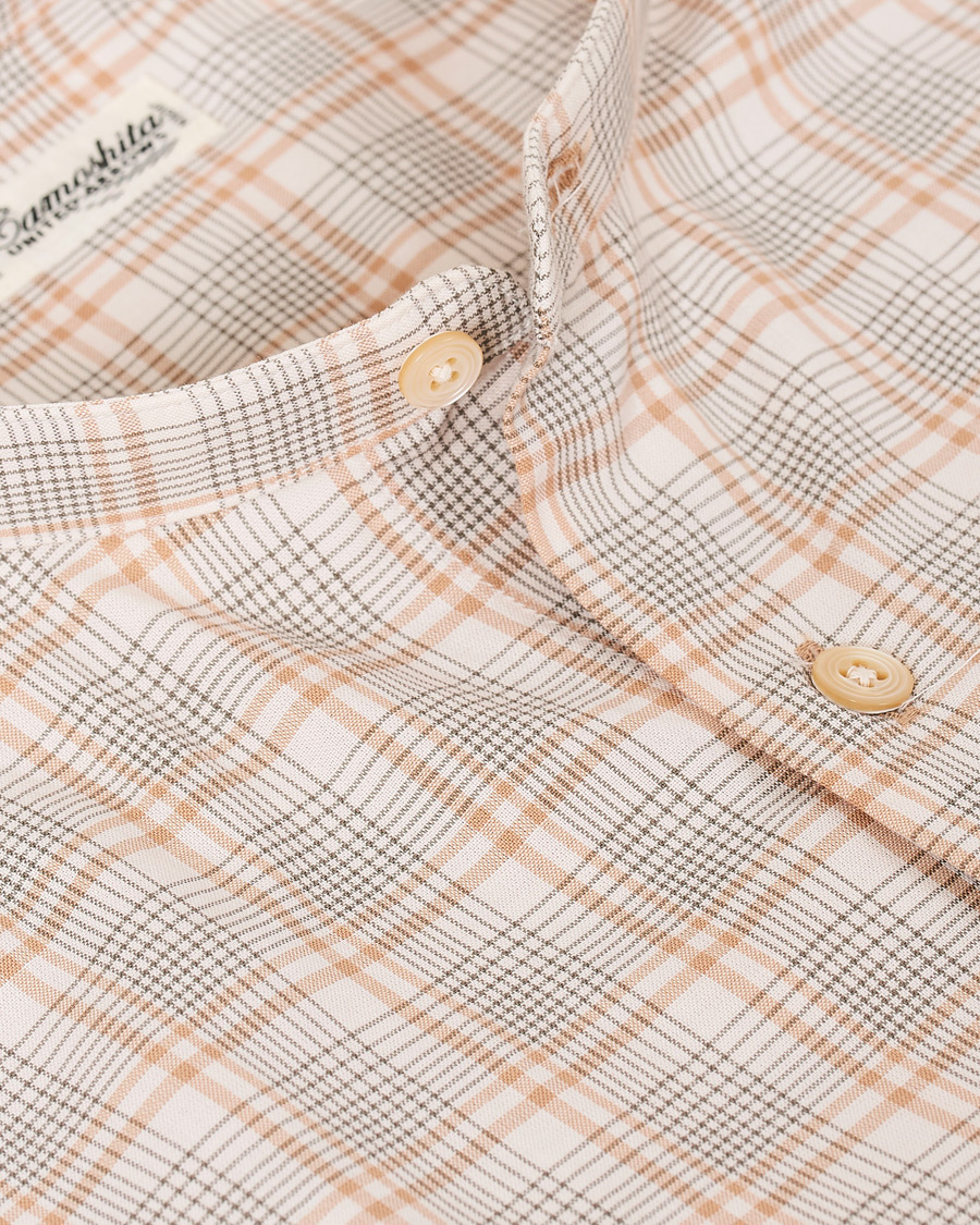 Heren | Overhemden | Camoshita | Mandarin Collar Cotton Shirt Beige Check