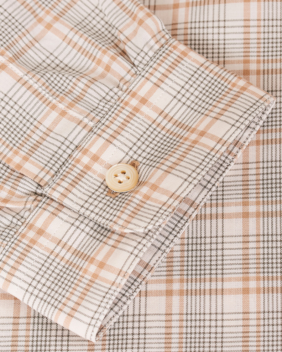 Heren | Overhemden | Camoshita | Mandarin Collar Cotton Shirt Beige Check