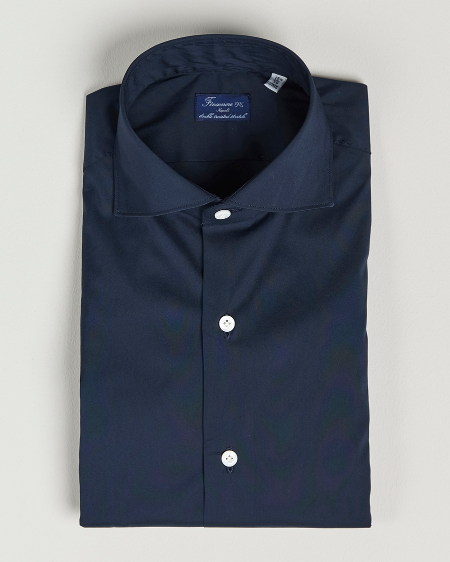 Heren | Zakelijke overhemden | Finamore Napoli | Milano Slim Fit Stretch Shirt Navy