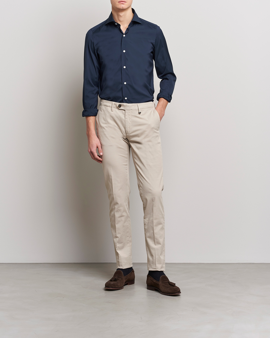 Heren | Zakelijke overhemden | Finamore Napoli | Milano Slim Fit Stretch Shirt Navy