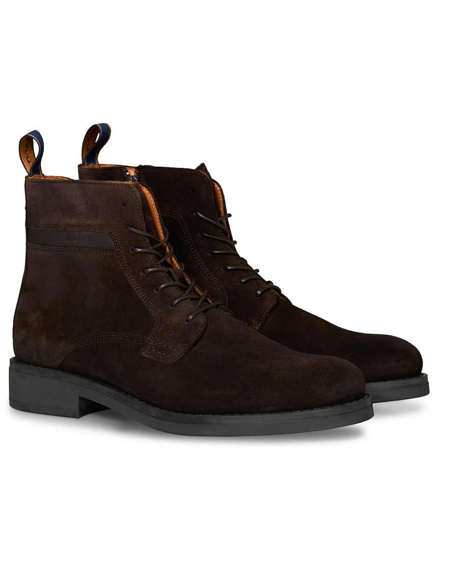 Heren | GANT Brookly Zip High Lace Boot Dark Brown Suede | GANT | Brookly Zip High Lace Boot Dark Brown Suede