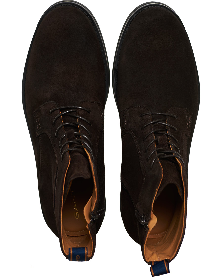 Heren | GANT Brookly Zip High Lace Boot Dark Brown Suede | GANT | Brookly Zip High Lace Boot Dark Brown Suede