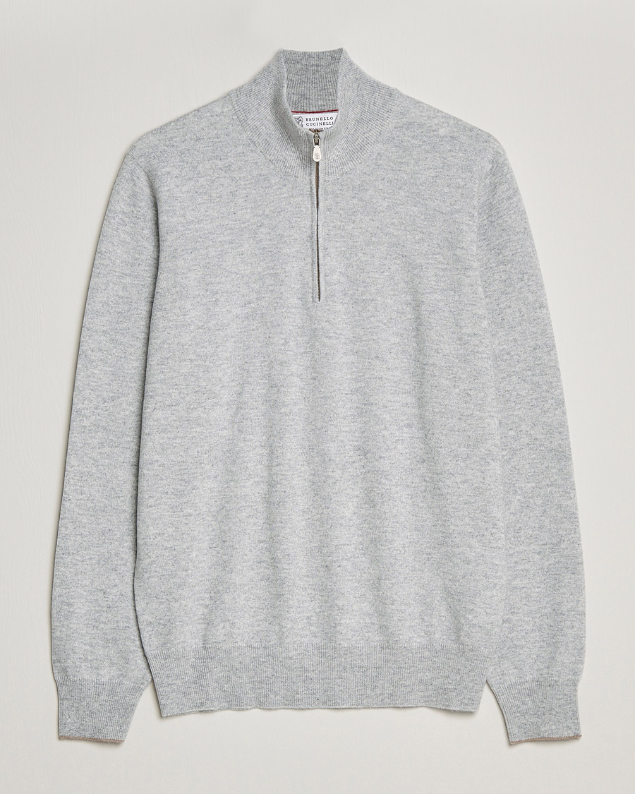 Heren | Truien | Brunello Cucinelli | 2 Ply Cashmere Half Zip Light Grey