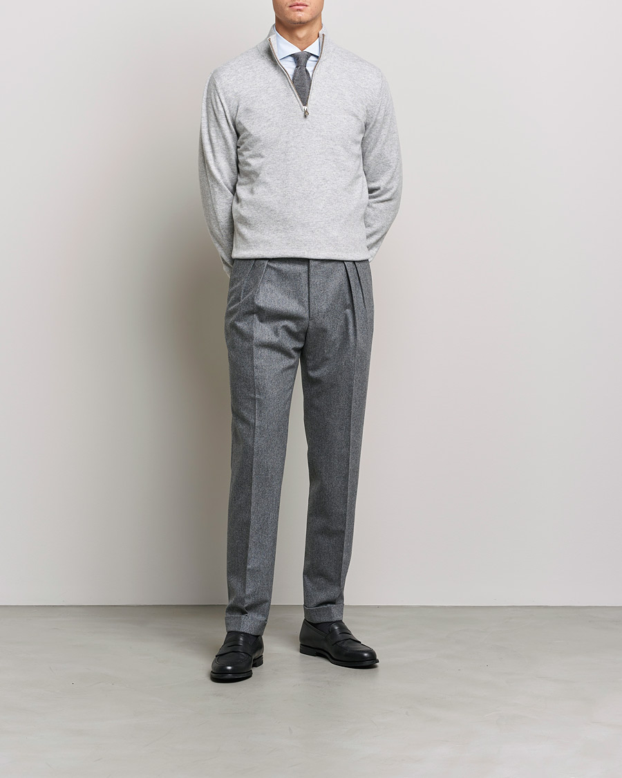 Heren | Truien | Brunello Cucinelli | 2 Ply Cashmere Half Zip Light Grey