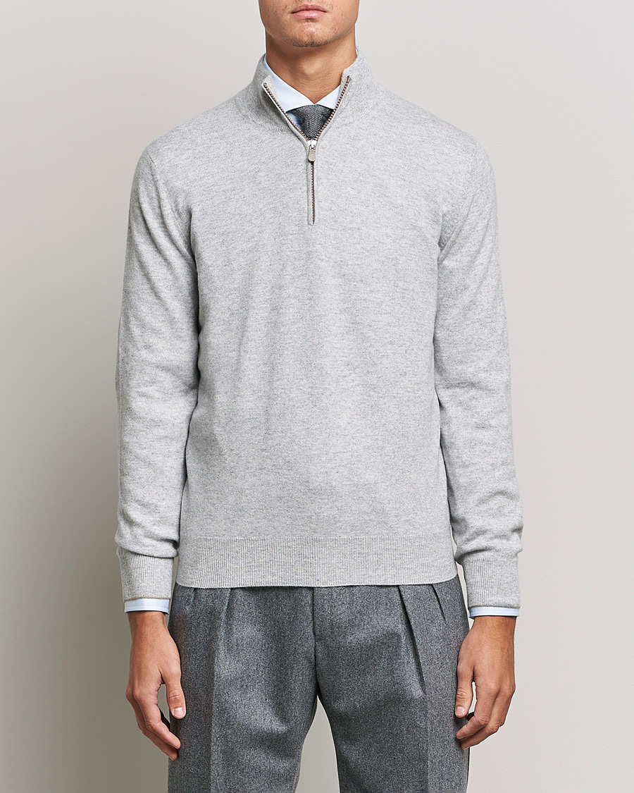 Heren | Truien | Brunello Cucinelli | 2 Ply Cashmere Half Zip Light Grey