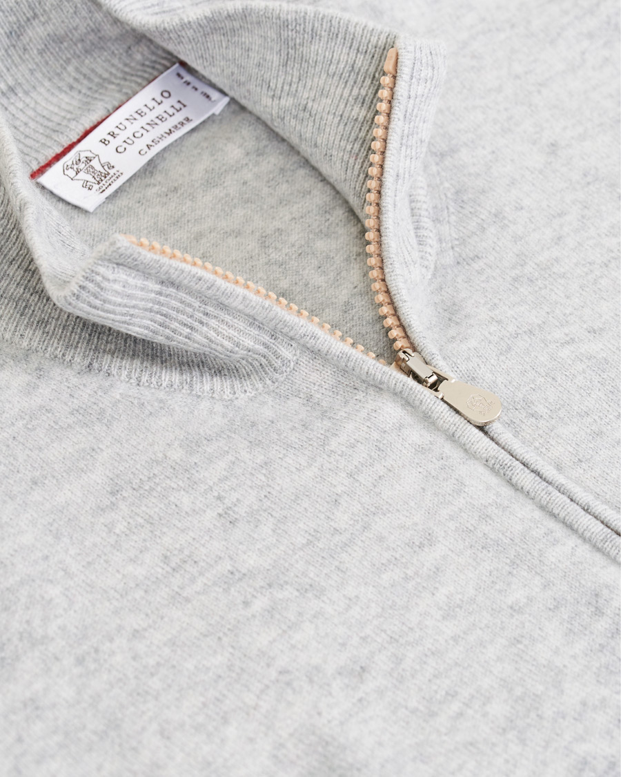 Heren | Truien | Brunello Cucinelli | 2 Ply Cashmere Half Zip Light Grey