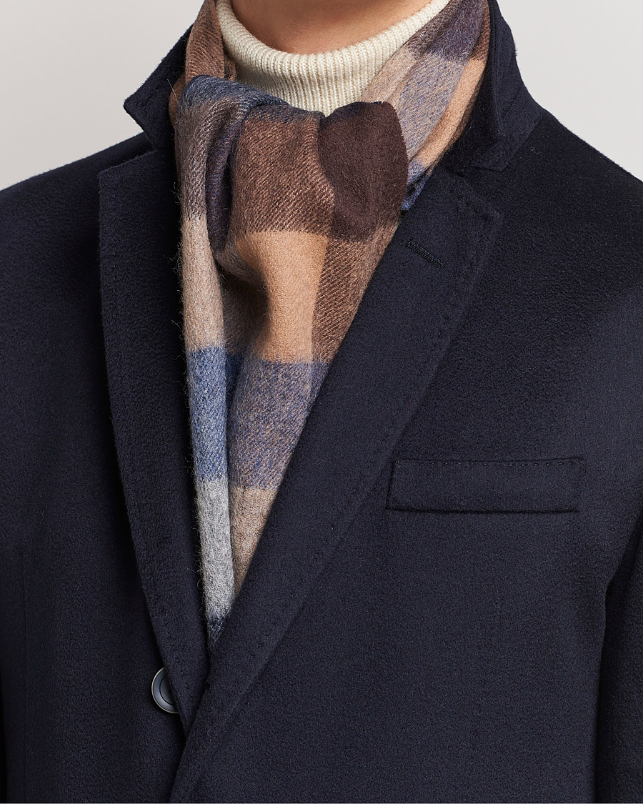 Heren |  | Amanda Christensen | Merino Wool Block Check Scarf Navy/Brown