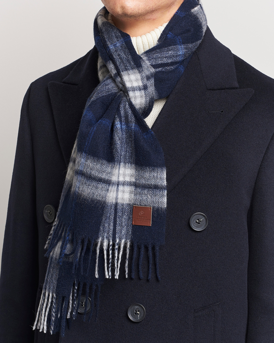 Heren |  | Amanda Christensen | Merino Wool Check Scarf Blue