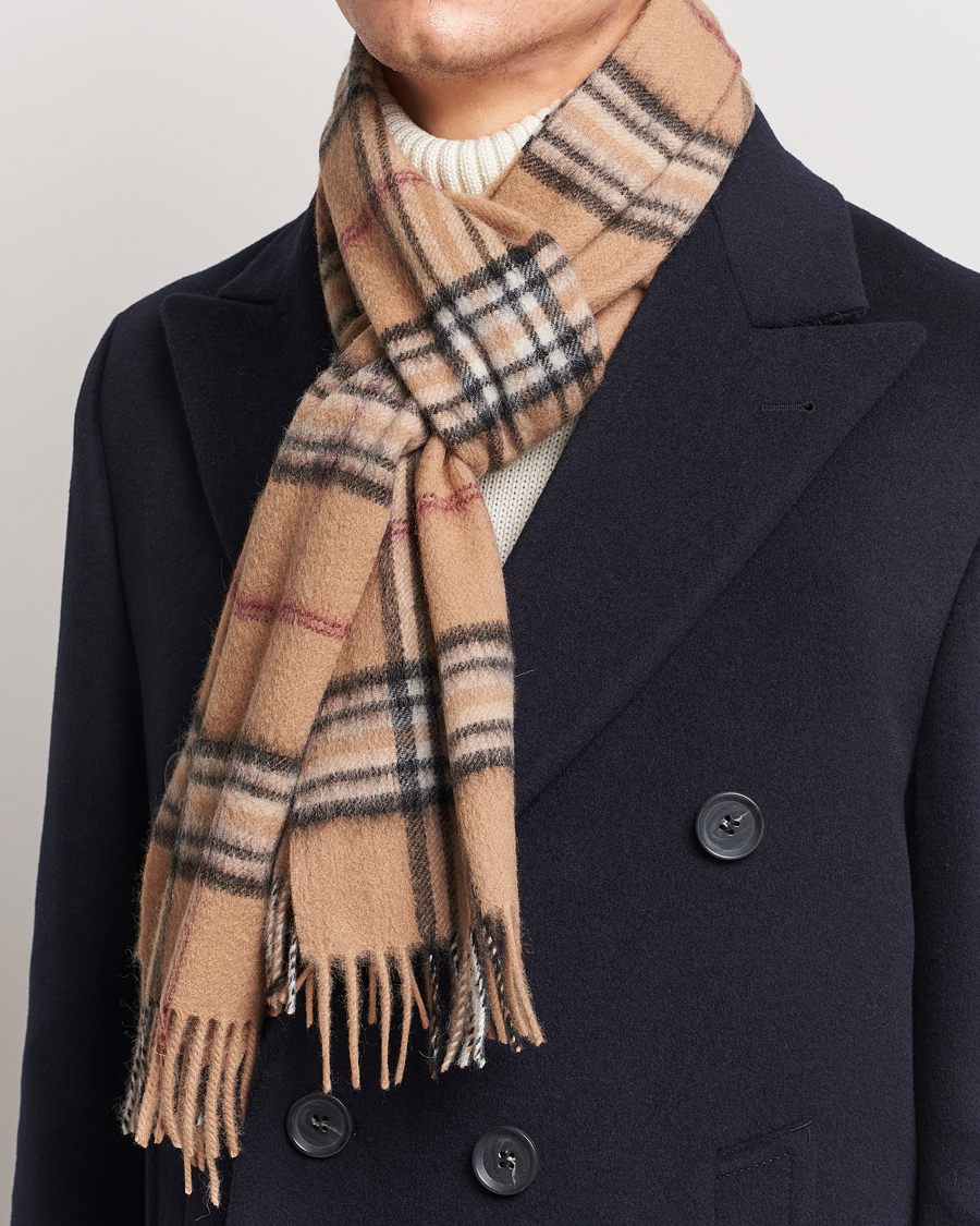 Heren |  | Amanda Christensen | Merino Wool Check Scarf Beige