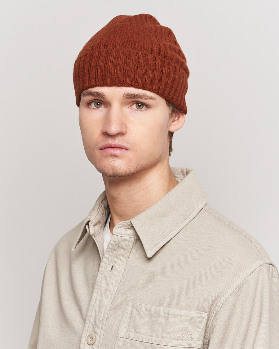 Heren |  | Amanda Christensen | Rib Knitted Cashmere Cap Rust Orange