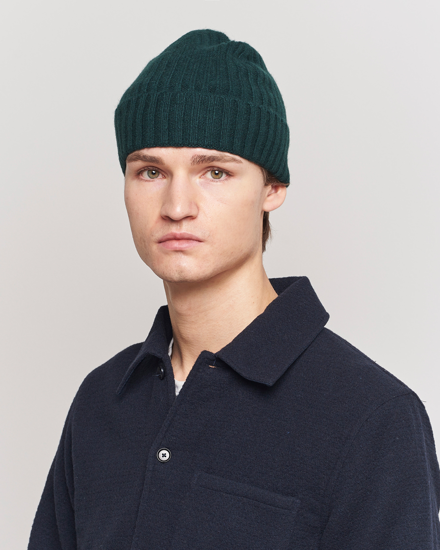 Heren |  | Amanda Christensen | Rib Knitted Cashmere Cap Bottle Green