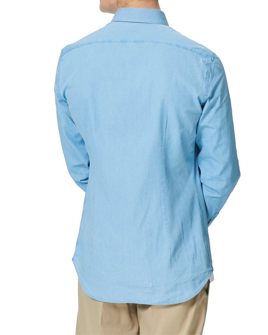 Heren | Overhemden | Mazzarelli | Soft Cut Away Denim Shirt Light Indigo
