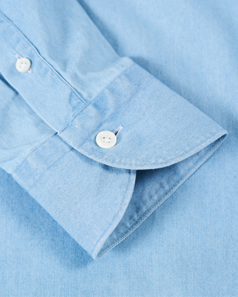 Heren | Overhemden | Mazzarelli | Soft Cut Away Denim Shirt Light Indigo