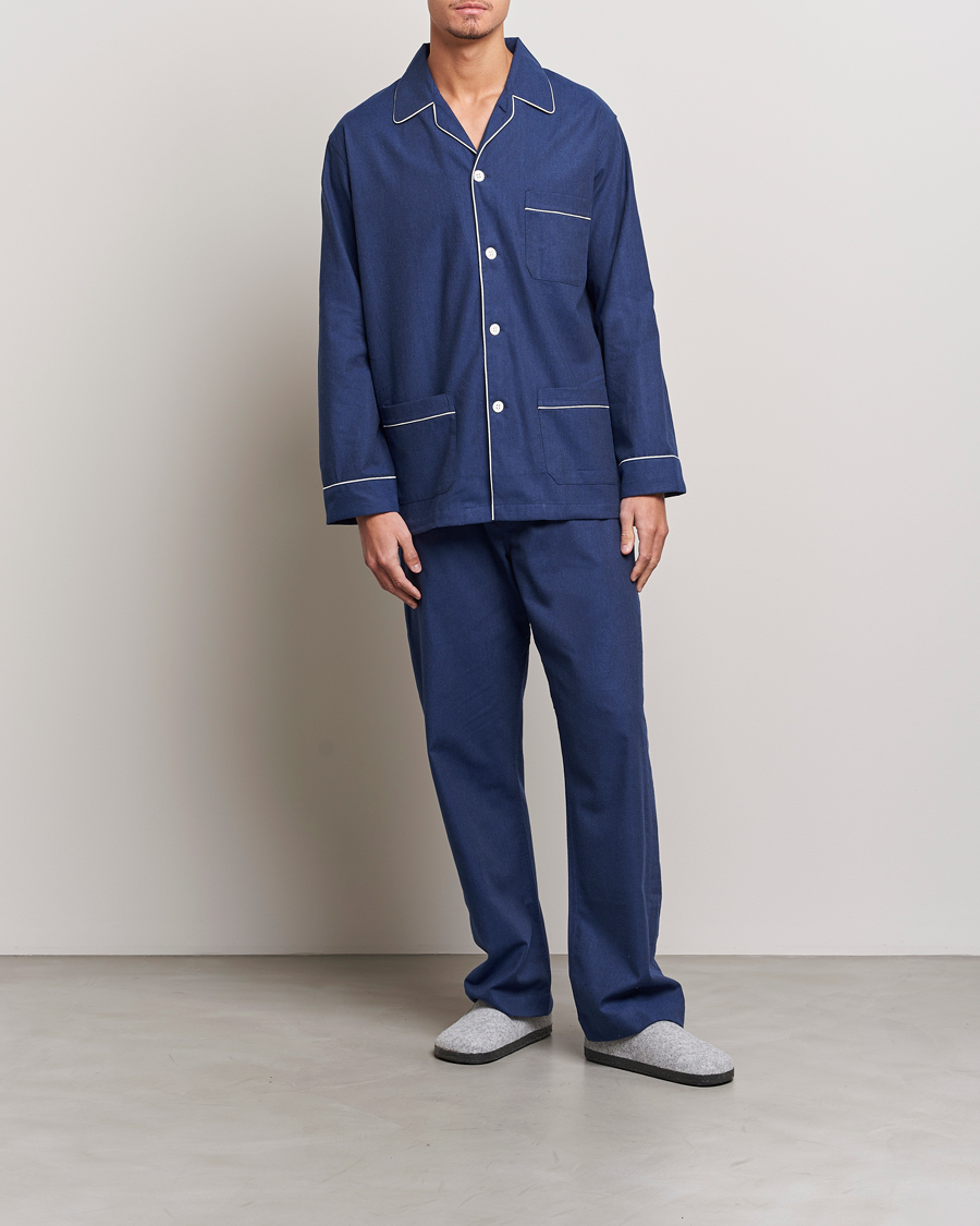 Heren | Pyjama's en gewaden | Derek Rose | Brushed Cotton Flanell Pyjama Set Navy
