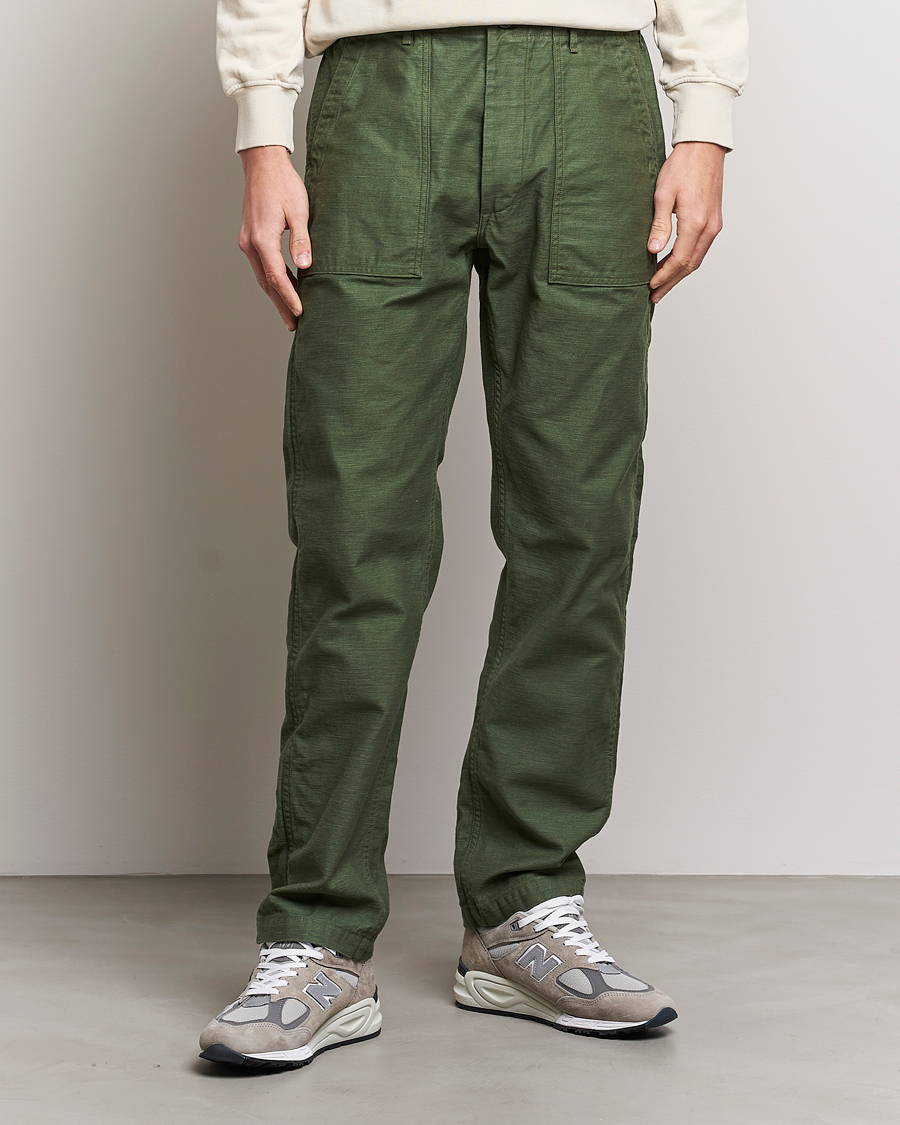 Heren | Chino's | orSlow | Slim Fit Original Sateen Fatigue Pants Green