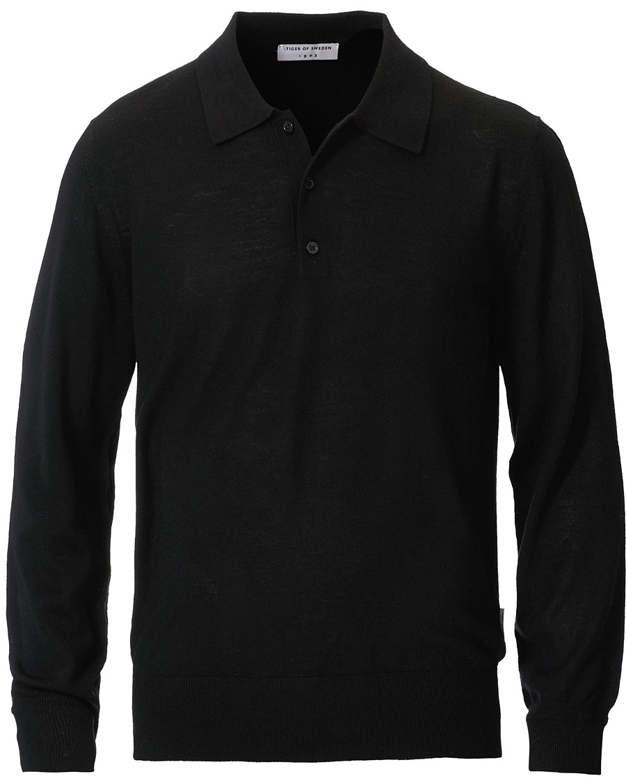 Heren | Truien | Tiger of Sweden | Newton Extra Fine Merino Knitted Polo Black