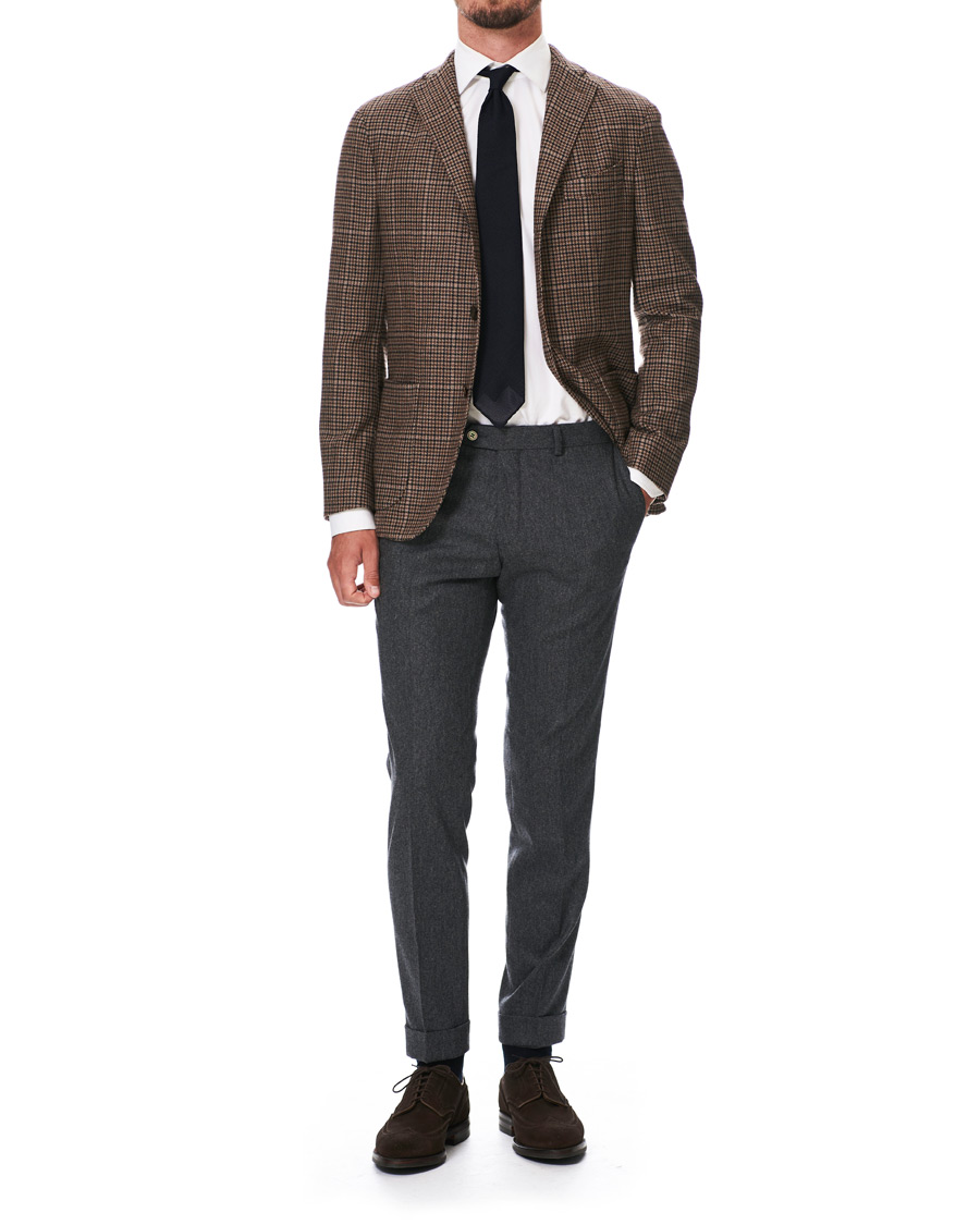 Heren | Broeken | Oscar Jacobson | Dean Turn Up Flannel Trousers Grey