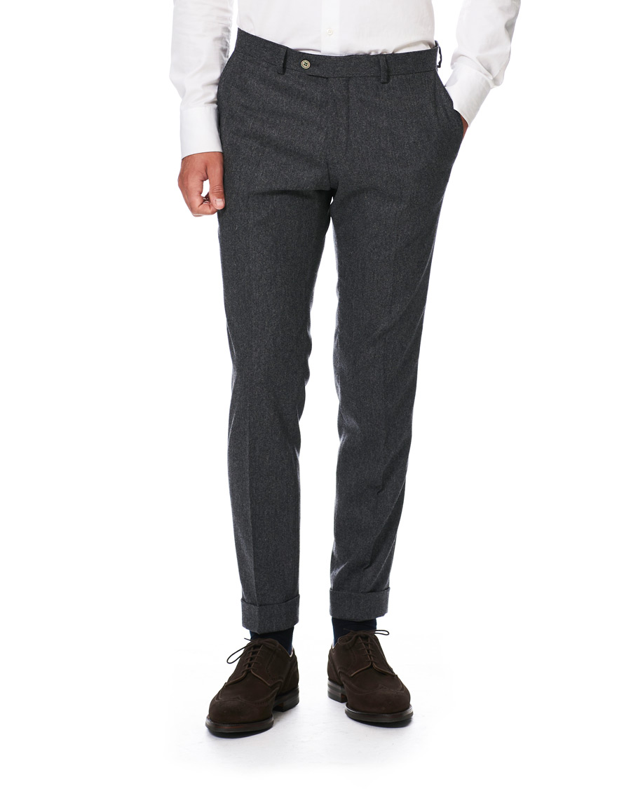 Heren | Broeken | Oscar Jacobson | Dean Turn Up Flannel Trousers Grey
