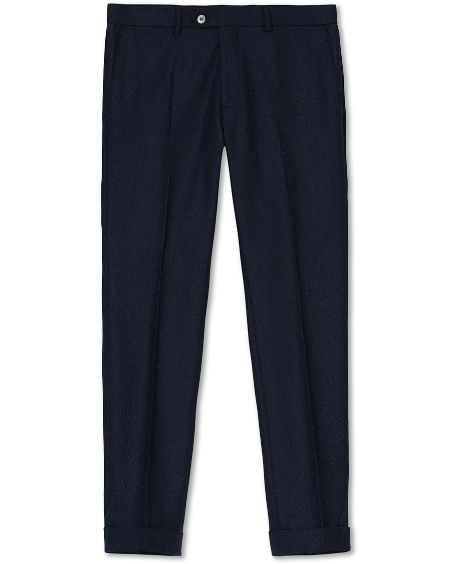 Heren | Broeken | Oscar Jacobson | Dean Turn Up Flannel Trousers Navy