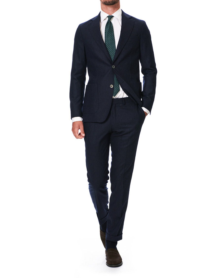 Heren | Broeken | Oscar Jacobson | Dean Turn Up Flannel Trousers Navy