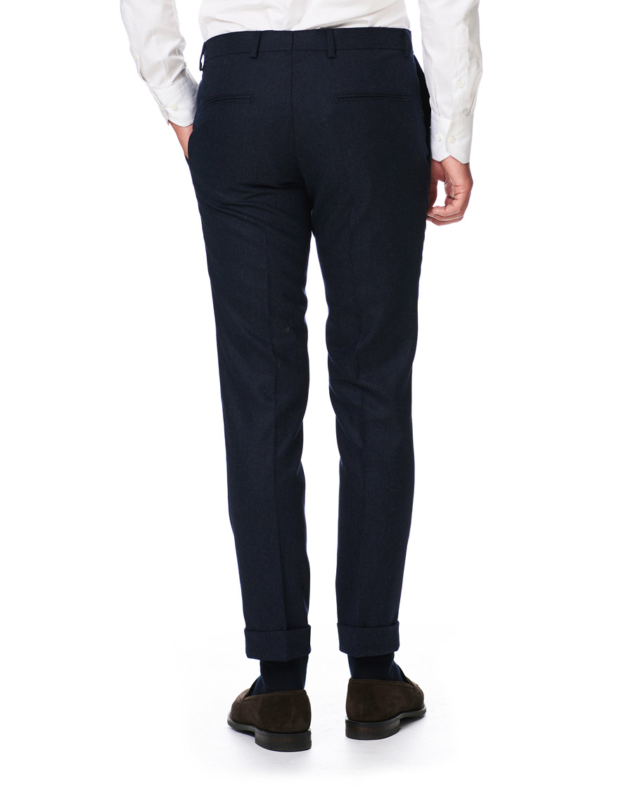 Heren | Broeken | Oscar Jacobson | Dean Turn Up Flannel Trousers Navy