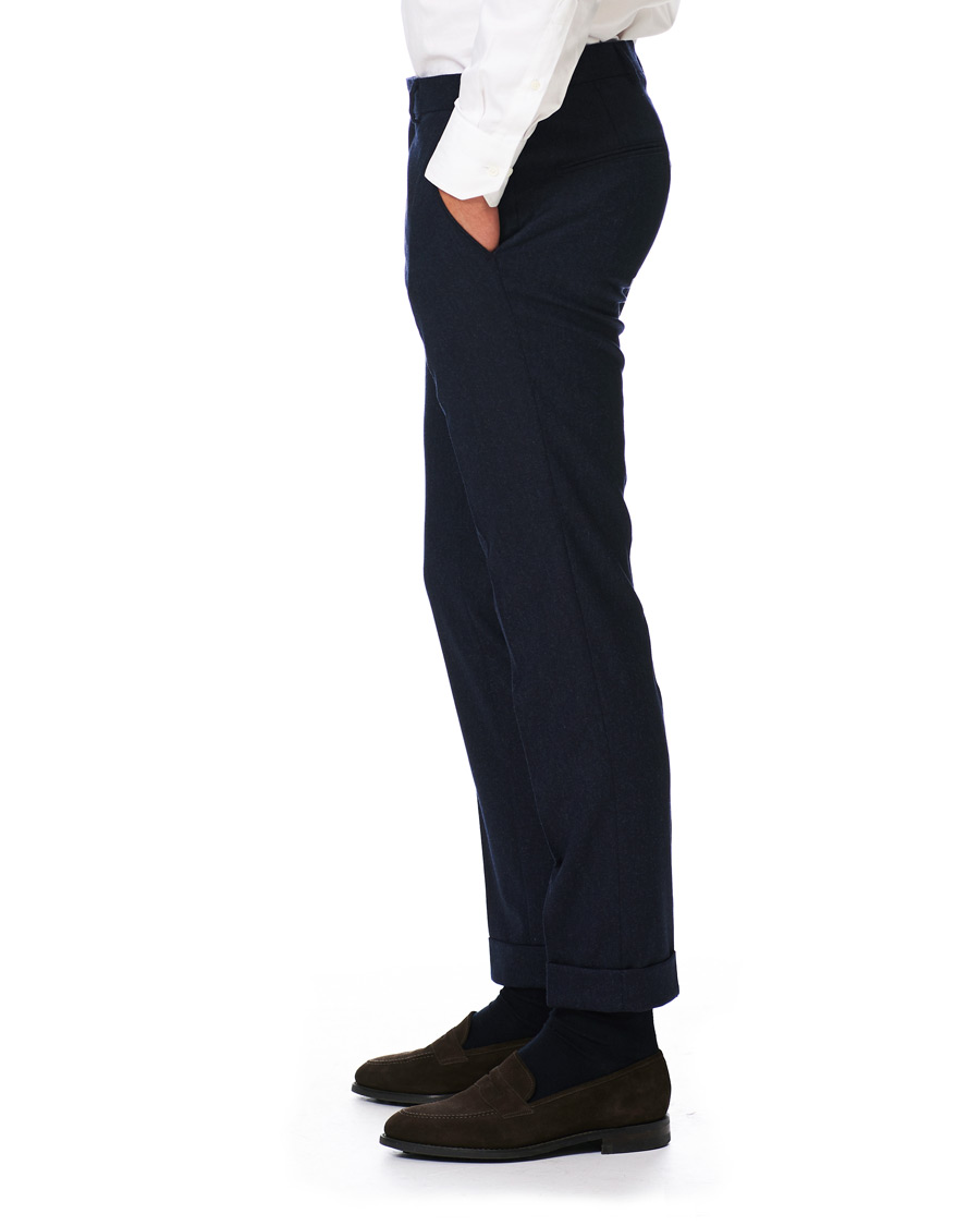 Heren | Broeken | Oscar Jacobson | Dean Turn Up Flannel Trousers Navy
