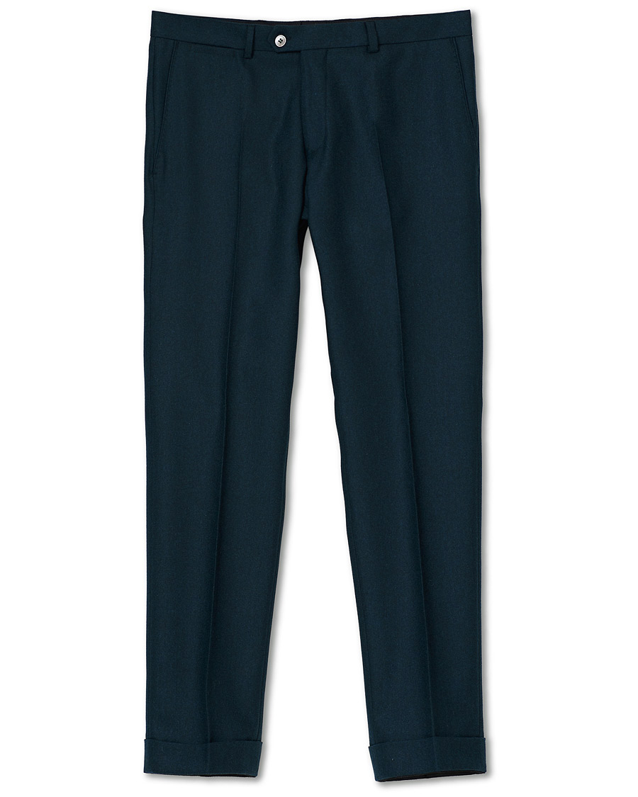 Heren | Broeken | Oscar Jacobson | Dean Turn Up Flannel Trousers Aqua Green